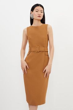 Feel Formal In Our Midi Dress, Which Boasts A Figure Hugging Fit, A Classic Pencil Style, And A Belted Waist For A Cinched Silhouette. Style It With Court Heels Or Ankle Boots For A Look That Will Take You From Date Nights To Office Days. Compact Stretch Belted Tailored Midi Pencil Dress High Quality Stretch Fabric Figure Hugging Fit Sleek, Minimal Design Flattering Belted Waistline Petite Wedding Guest Dresses, Karen Millen Dress, Black Pencil Dress, Court Heels, Midi Pencil Dress, Tall Dresses, Stretch Belt, Plus Size Wedding, Karen Millen