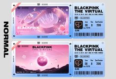 two tickets for blackpink the virtual tour are shown in three different colors and sizes