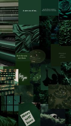 a collage of green and black images