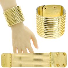 Size : 2.25" H, 9" + 1" L Snap Button Closure Cheap Metal Cuff Bracelet For Party, Metallic Bracelet, Metal Bracelets, Snap Button, Lowest Price, Gold Metal, Gold Bracelet, On Sale, Size 2