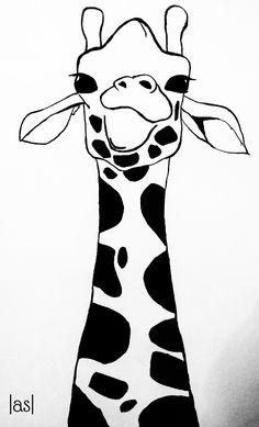 a black and white drawing of a giraffe