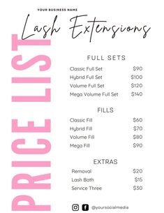 Eyelash Extensions Price List, Eyelash Extension Promotion Ideas, Lash Prices List, Eyelash Price List, Price List Design Salon, Lash Extension Price List, Lash Extension Promotion Ideas, Lash Extensions Price List, Lash Price List