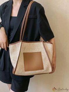 BirdinBag - Chic & Versatile Womens Casual Tote Bag Casual Tote Bag, Straw Handbags, Tote Bag Pattern, Casual Tote, Beach Tote Bags, Beach Tote, Mesh Material, Woven Bag, Shoulder Tote Bag