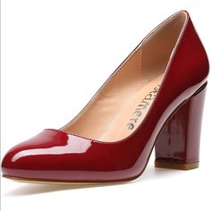 Nwt Castamere Women's High Heels Round Toe Pump In Patent Wine (Burgundy) Slip On Block Heel 3.2 Inches Or 8cm Heel Height Rubber Sole Man Made Material Imported Red Block Heels For Formal Occasions, Red Fitted Block Heel Shoes, Burgundy Round Toe Heels For Spring, Fitted Red Block Heels, Elegant Red Court Shoes For Fall, Red Patent Leather Heels For Fall, Red Court Shoes For Fall, Burgundy Patent Leather Heels With Round Toe, Red Block Heel Shoes