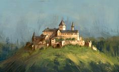 a painting of a castle on top of a hill