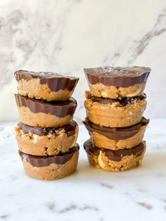 chocolate covered cookies stacked on top of each other