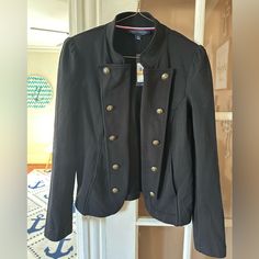 New With Tags! Womens Tommy Hilfiger Black Blazer Gold Buttons Size Small Sfpf Home Tommy Hilfiger Casual Outerwear With Button Closure, Casual Tommy Hilfiger Outerwear With Button Closure, Tommy Hilfiger Outerwear For Work, Chic Tommy Hilfiger Outerwear For Fall, Tommy Hilfiger Women Outfit, Blazer Gold Buttons, Tommy Hilfiger Jackets, Tommy Hilfiger Women, Blazer Buttons