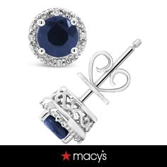 in stock Macy's Jewelry With Round Halo Setting, Macy's Jewelry With Halo Setting, Macy's Jewelry With Halo Design For Gifts, Macy's Fine Jewelry With Matching Earrings, Elegant Blue Earrings From Macy's, Macy's Sterling Silver Jewelry With Matching Earrings, Macy's Jewelry With Round Halo Design, Classic Halo Design Earrings By Macy's, Classic Macy's Earrings With Halo Design