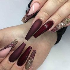 Plum Coffin Acrylic Nails, Burgundy And Purple Nails, Wine Color Nails Designs Burgundy, Plum Nails With Design, Fall Purple Nails, Luxury Nail Designs, Purple Fall Nails, Bordeaux Nails, Purple Wedding Nails