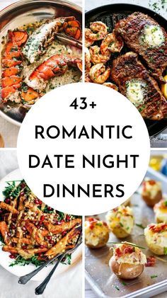 different images with the words romantic date night dinners