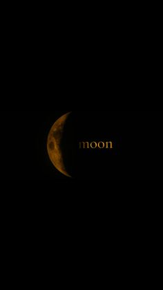 the moon is seen in the dark sky with its name written on it's side