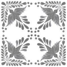 an artistic design with leaves and dots in grey on white fabric by weavingfored