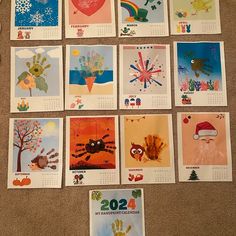 the calendars have been decorated with handprints for each child's age