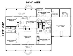 the floor plan for a home with three bedroom and two bathrooms, including an attached garage