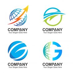 four different logos with the letter g and arrows in each one, on white background