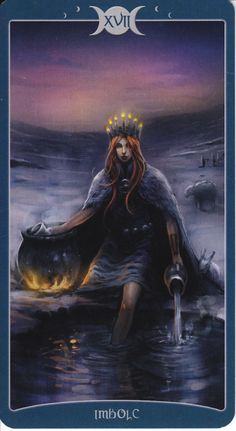 Imbolc card from The Book of Shadows Tarot Tarot Goddess, Book Of Shadows Tarot, The Book Of Shadows, Goddess Symbols, Tarot Major Arcana, Tarot Cards Art, Tarot Card Decks, Tarot Art