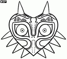 a black and white drawing of a mask in the shape of a heart with spikes