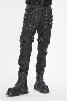 Black Big Pocket Faux Leather Men's Gothic Pants – LolitaInside Black Leather Bottoms With Cargo Pockets, Punk Style Faux Leather Bottoms With Belt Loops, Black Leather Bottoms With Multiple Pockets, Edgy Faux Leather Bottoms With Pockets, Black Faux Leather Pants With Cargo Pockets, Black Leather Cargo Pants With Belt Loops, Alternative Style Black Leather Pants With Belt Loops, Black Leather Pants With Belt Loops In Alternative Style, Alternative Style Black Faux Leather Bottoms