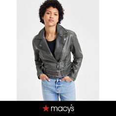 in stock Moto Style Outerwear With Asymmetrical Zip For Spring, Casual Fitted Fall Biker Jacket, Spring Moto Biker Jacket With Asymmetrical Zip, Casual Fitted Biker Jacket With Asymmetrical Zip, Trendy Biker Jacket With Asymmetrical Zip For Spring, Spring Casual Leather Jacket With Asymmetrical Zip, Women's Coats & Jackets, Leather Jackets Women, Moto Jacket