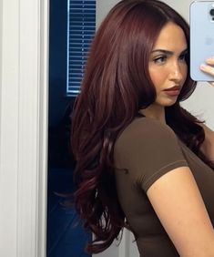 Deep Red Fall Hair, Burgundy Hair Fair Skin, Red Hair For Brown Skin, Deep Cherry Red Hair, Deep Red Hair Color, Cherry Cola Hair, Deep Red Hair, Wine Hair Color