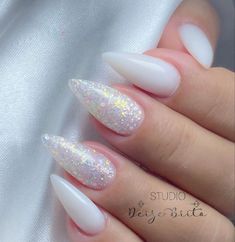 Prom Nails Silver, 2023 Nails, Milky Nails, Pointed Nails, Basic Nails, Sparkly Nails, Bridal Nails