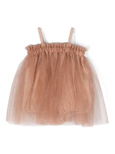 light brown tulle overlay with rhinestone embellishment elasticated shoulder straps elasticated trim flared design cotton lining bottom press stud fastening Overlay Dress, Press Studs, Special Occasion Dresses, Shoulder Straps, Light Brown, Colorful Dresses, Fashion Branding, Special Occasion