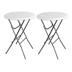 two white tables sitting next to each other