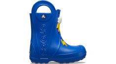 Now kids can enjoy classic Crocs comfort — even on the rainiest days. This kids’ rain boot with a waterproof build keeps puddle-jumping feet cozy and dry. Plus, oversized handles make them easy for kids to put on and take off. This version features a fixed lightning bolt design with squishy EVA clouds.  Kids’ Handle It Lightning Bolt Rain Boot Details:    • Fixed lightning bolt design with squishy EVA clouds  • Waterproof rain boot  • Large handles for easy on and off  • Reflective heel logos  • Puddle Jumping, Classic Crocs, Lightning Bolt Design, Kids Rain, Rain Boot, Lightning Bolt, Rainy Day, 360 Degree, Put On