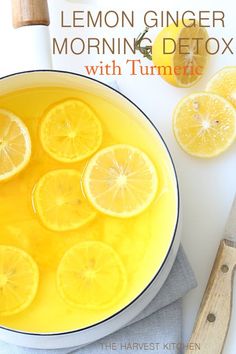 Lemon Ginger Morning Detox Drink Ginger Detox, Harvest Kitchen, Lemon Detox, Jillian Michaels, Detox Drinks Recipes, Lemon Ginger, Kampot