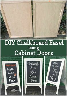 diy chalkboard easel using cabinet doors to make it look like they have been painted