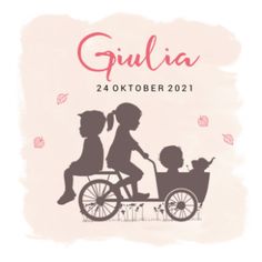 an image of a family riding on a bike with the words gulia written above it