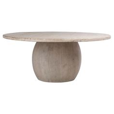 a white table with a round wooden base