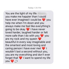 two texts written to each other with red hearts on the back and one in white