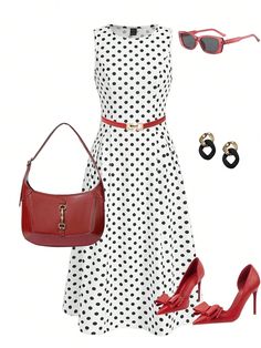 Women's Polka Dot Print Round Neck Sleeveless Casual Mid-Length Dress, Summer Black and White Elegant  Sleeveless Knitted Fabric Geometric,Polka Dot A Line Medium Stretch  Women Clothing, size features are:Bust: ,Length: ,Sleeve Length: Summer Black And White, Office Wear Women, Sheer Tights, Tie Dye Long Sleeve, Summer Black, Vestido Casual, Long Sleeve Bodycon, Long Sleeve Bodycon Dress, Mid Length Dresses