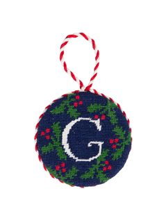 Smathers and Branson Letter Holly Needlepoint Ornaments Weston Table Christmas Needlepoint, Needlepoint Christmas Ornaments, Needlepoint Ideas, Monogram Cross Stitch, Initials Ornament, Letter Ornaments, Christmas Squares, Needlepoint Ornaments, Needlepoint Christmas