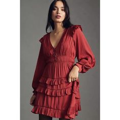 New With Tags. Anthropologie Tiered Ruffled Mini Dress. Size Xxs. * Ruffled Detail * Side Slant Pockets * Mini Silhouette * Pullover Styling *Approximate Measurements- Measured Hanging From The Back* -Shoulder To Hem - 33” -Shoulder To Shoulder - 19" -Underarm To Underarm - 16.5” -Waist - 13" Pet Free And Smoke-Free Home. Thank You! Item 32/423-H149 Red Mini Dress With Ruffle Hem, Red V-neck Mini Dress For Dress Down Occasions, Casual Red V-neck Mini Dress, Chic Red Tiered Dress, Red Tiered Dress For Fall, Casual Red Ruffled Midi Dress, Red Ruffle Hem Dress For Fall, Chic Red Tiered Mini Dress, Tiered Mini Dress For Fall Party