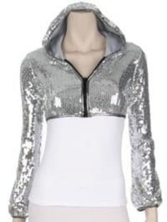 Sequin Jacket Crop style with front zipper Upgrade your wardrobe with our Sequin Jacket. Designed with a cropped fit and delicate sequins, this jacket adds a touch of glamour to any look. Perfect for special occasions or a night out, stand out from the crowd in this stunning piece. Party Top With Zipper Closure And Long Sleeves, Party Tops With Zipper Closure And Long Sleeves, Fall Party Top With Zipper Closure, Fall Party Tops With Zipper Closure, Fall Party Cropped Jacket, Fitted Cropped Jacket With Zipper For Night Out, White Sequined Outerwear For Party, Fitted Cropped Jacket For Winter Party, Trendy Cropped Jacket For Spring Party