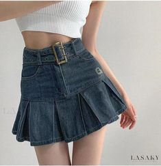 Lasaky - Fashionable Knee-Length Wrap Skirt Concept Denim Pleated Skirt, Short Wrap Skirt, Girls Denim Skirts, Short Summer Skirts, Skirt Inspiration, Womens Pleated Skirt, Pleated Skirt Short, High Waisted Denim Skirt, Wrap Dress Short