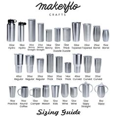 the size guide for making stainless steel cups and mugs is shown in this image