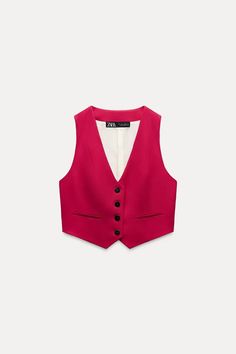 TAILORED SHORT WAISTCOAT - Burgundy | ZARA United States Fall Vest With Notch Lapel And Button Closure, Fall Vest With Notch Lapel And Buttons, Fitted Single Breasted V-neck Vest, Fitted Single-breasted V-neck Vest, Elegant Single Button Vest For Spring, V-neck Vest For Winter Formal, V-neck Vest For Formal Winter Occasions, Elegant Single Breasted V-neck Vest, V-neck Winter Formal Vest