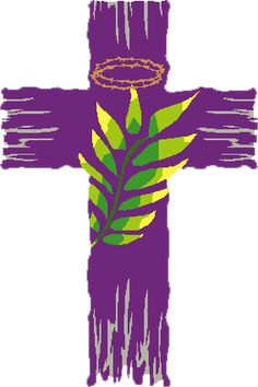 a cross with leaves on it and a crown around the neck is painted in purple