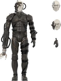 an action figure is shown with various facial expressions and head shapes, including the man's face