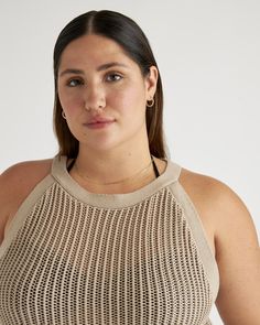 Our breezy open-knit cover-up is made with 100% organic cotton. It is easy enough to throw over your swimsuit and chic enough for a day of sightseeing or an afternoon at the beach. With a high neckline and fit that’s relaxed, but still flattering, it’s the perfect complement to your favorite swimwear.  | Quince | Women's Open-Knit Cover-Up Mini Dress in Beige, Size Medium, Organic Cotton Summer Beige Knit Cover-up, Beige Open Knit Cover-up, Beige Knit Cover-up For Spring, Beige Knit Summer Cover-up, Knit Summer Cover-up, Beige Open Knit Cover-up For Summer, Chic Knit Beach Tops, Beige Open Knit Top For Summer, Beige Open Knit Top For Beach