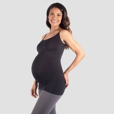 Soft and supportive, this maternity camisole is the ultimate in comfort. The seamless piece has targeted support for your growing belly, so it hugs your bump while it smooths and covers. Wear it under your clothes for everyday support, or simply wear it to bed for some feel-good pajamas. If you’re not satisfied with any Target Owned Brand item, return it within one year with a receipt for an exchange or a refund. Size: S/M. Color: Black. Gender: female. Age Group: adult. Pattern: Solid. Material Maternity Tights, Layering Cami, Maternity Chic, Belly Support, Growing Belly, Best Pajamas, Pregnancy Care, Full Figured, Maternity Wear