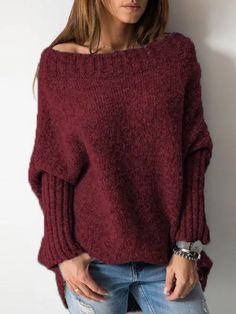 Mode Tips, Batwing Sweater, Irregular Hem, Chale Crochet, Holiday Sweater, Sweaters Online, Casual Sweaters, Batwing Sleeve, Sweater Sleeves