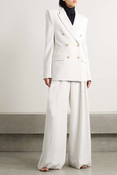 Make a stunning entrance at any special occasion with our Tailored-Fit White Pant Suit, a true embodiment of elegance and style. This ensemble exudes timeless charm, featuring a double-breasted blazer with meticulous tailoring that flatters your silhouette and a pair of pleated flared trousers that exude grace and sophistication. The clean, crisp white color of this suit is perfect for a cocktail party, wedding guest attire, or a bridesmaid outfit, and it's also an impeccable choice for a mother of the bride ensemble, ensuring you radiate confidence and grace on that momentous day.  Crafted with the utmost attention to detail and constructed from high-quality materials, our White Pant Suit guarantees you'll stand out in the crowd, capturing the essence of modern sophistication and classic White Pant Suit, Suit Double Breasted, White Pant, Mother Of The Bride Outfit, Guest Attire, Wedding Attire Guest, Flared Trousers, Bridesmaid Outfit, Pant Suit