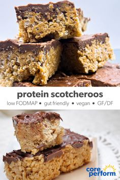 NA Low Fodmap Protein Bar, Low Fodmap Protein Snacks, Low Fodmap Treats, Protein Scotcheroos, Low Fodmap High Protein Recipes, Macro Friendly Recipes Snacks, Macro Friendly Treats, High Protein Low Fodmap Meals, High Calorie Snacks For Kids