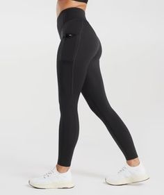 Gymshark Pocket Leggings - Black | Gymshark Functional Yoga Pants With Comfort Waistband For Training, Comfort Waistband Yoga Pants For Training, Comfortable Functional Yoga Pants For Training, Functional Gym Bottoms With Comfort Waistband, Functional Running Activewear With Pockets, Functional Yoga Pants With Comfort Waistband For Gym, Compressive Yoga Pants With Comfort Waistband For Training, Black Activewear With Comfort Waistband For Training, Athleisure Training Leggings With Comfort Waistband