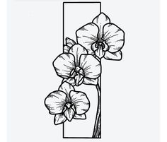 a black and white drawing of flowers in a rectangle shape with the letter f