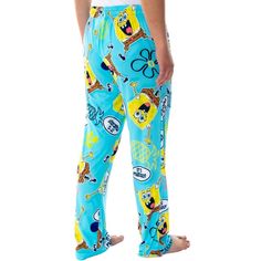 Officially Licensed SpongeBob Squarepants lounge pants! SpongeBob SquarePants is a popular cartoon series that aired on Nickelodeon, with characters like Patrick, Squidward, Sandy Cheeks, Plankton, Mr.Krabs, and Gary, the Snail, it is hard not to love! These sleep pants have a bright and colorful all-over design of SpongeBob, a bubble quote "it's Friday!", pineapples, and groovy flowers. Made from a soft polyester/spandex fabric blend making these pants perfect for lounging around and watching y Casual Relaxed Fit Bedtime Pants, Casual Relaxed Fit Pants For Bedtime, Multicolor Cotton Sleep Pants, Green Long Pants For Bedtime, Comfortable Multicolor Bottoms For Loungewear, Multicolor Elastic Waistband Sweatpants For Loungewear, Casual Multicolor Sleep Bottoms, Multicolor Elastic Waistband Sleepwear For Lounging, Casual Sweatpants For Sleepovers